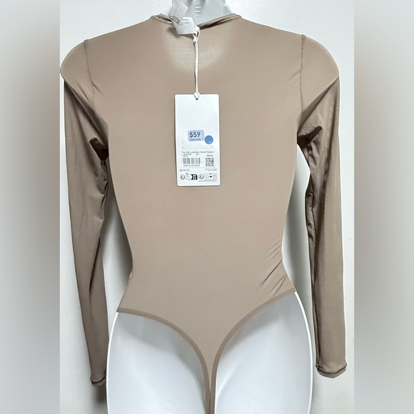 Lululemon Beige Taupe Wundermost Nulu Mesh Crewneck Bodysuit - Picture 5 of 10